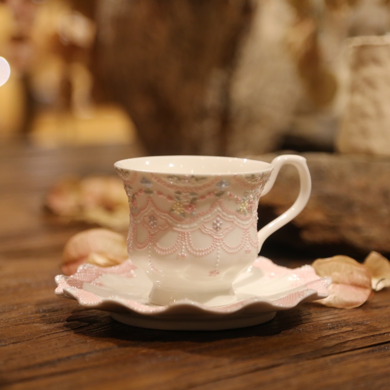 CX0B0473 Carving Petite Pink Princess Cup+Saucer-94 - Image 1