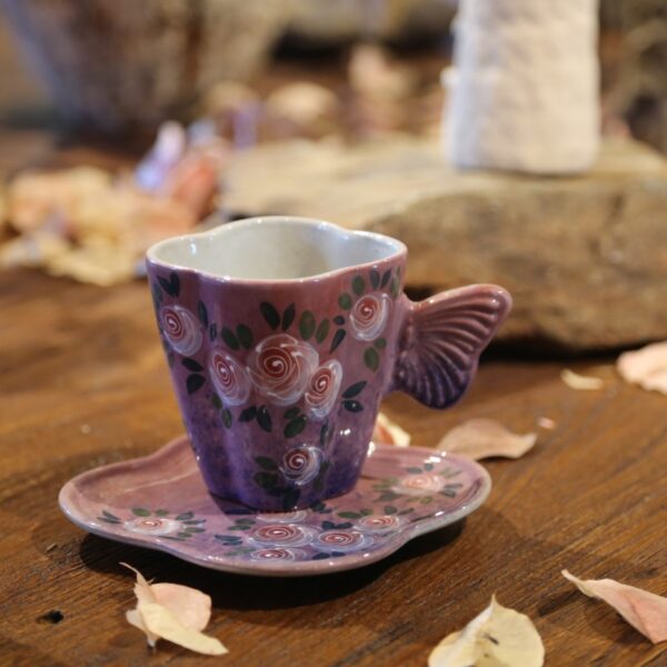 Butterfly-Handle Rose Blossom Cup+Saucer-46